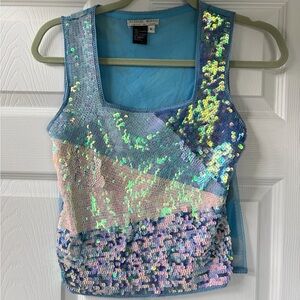 Alberto Makali Iridescent Sequin Tank Top - Aqua Blue & Pastel